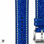 Royal Blue Patina Cowhide Leather Watch Strap — stitching detail