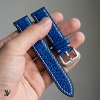 Royal Blue Patina Cowhide Leather Watch Strap — shown on watch
