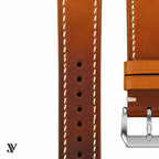 Tan Brown Patina Cowhide Leather Watch Strap — stitching detail