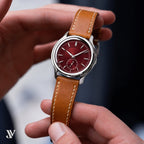 Tan Brown Patina Cowhide Leather Watch Strap — shown on watch
