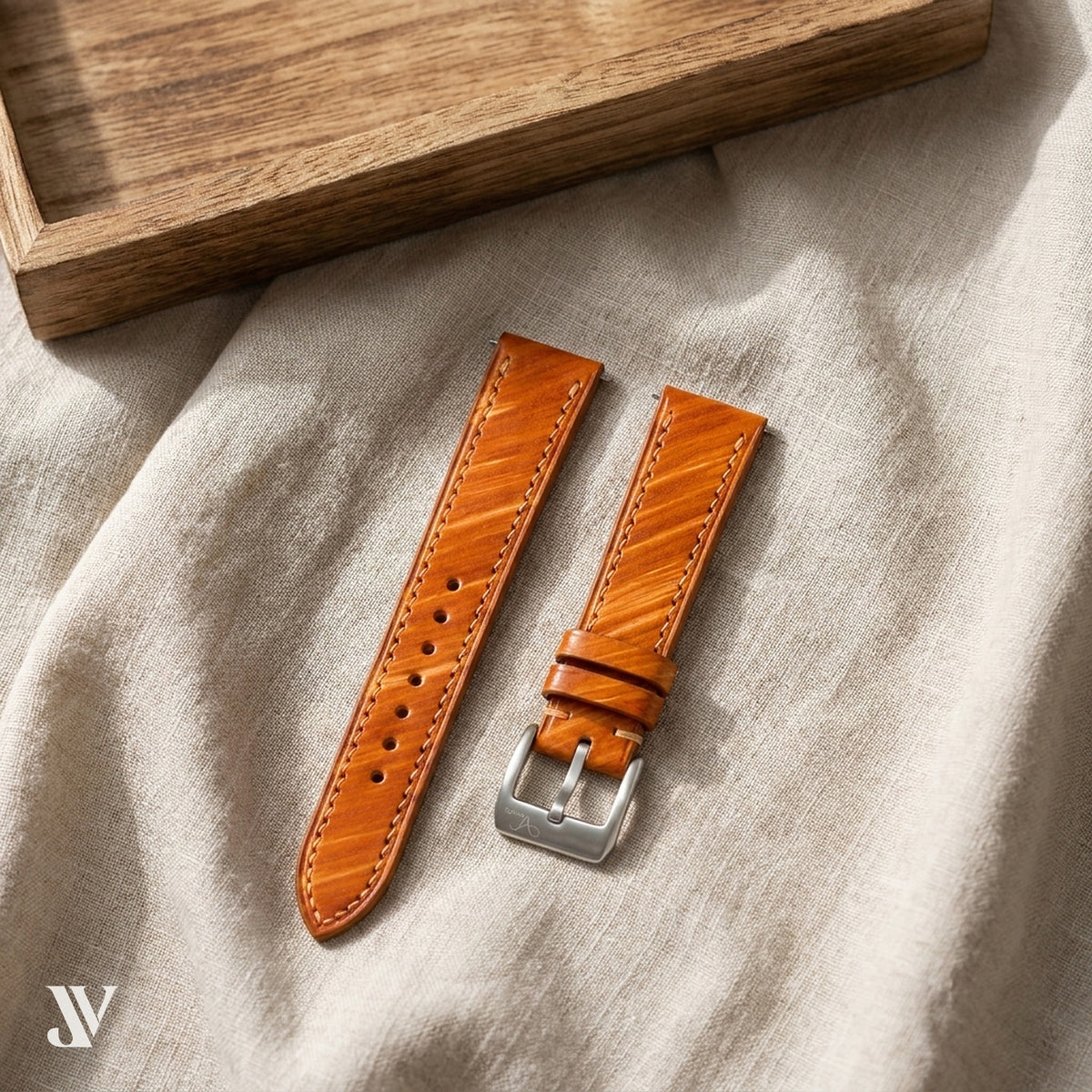 Wood Brown Patina Cowhide Leather Watch Strap Custom Fit — styled scene