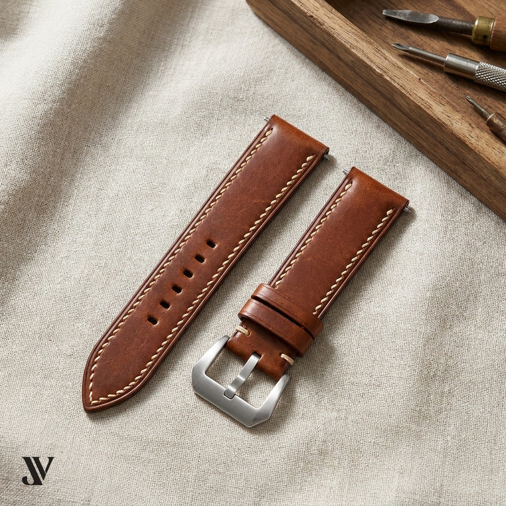 Chestnut Pull-Up Cowhide Leather Watch Strap — styled scene