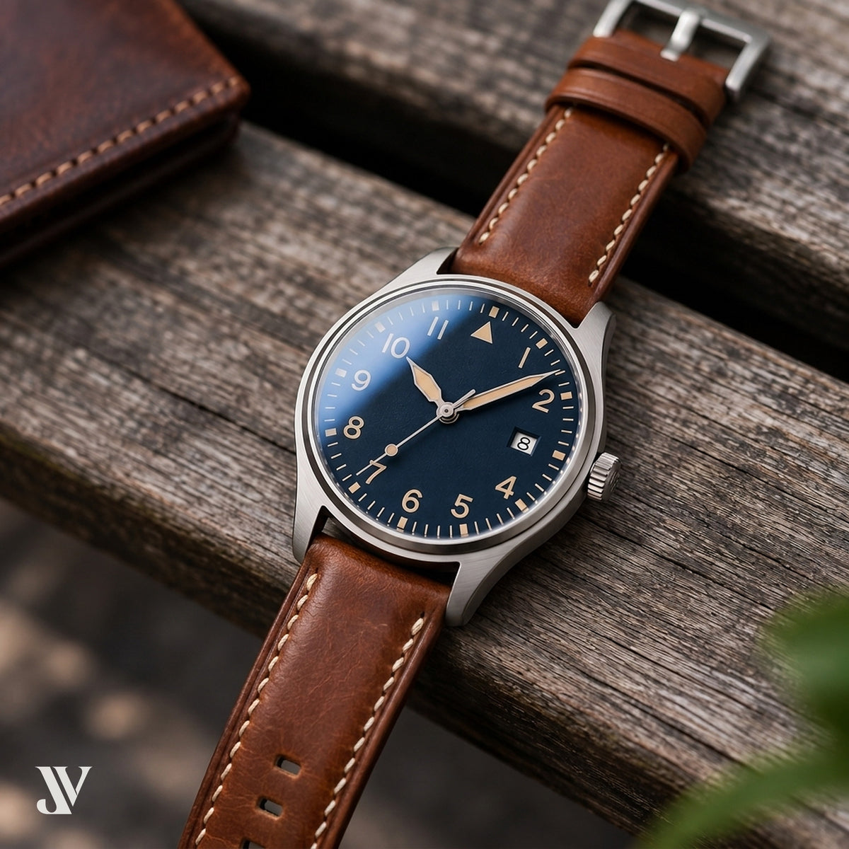 Chestnut Pull-Up Cowhide Leather Watch Strap — shown on watch