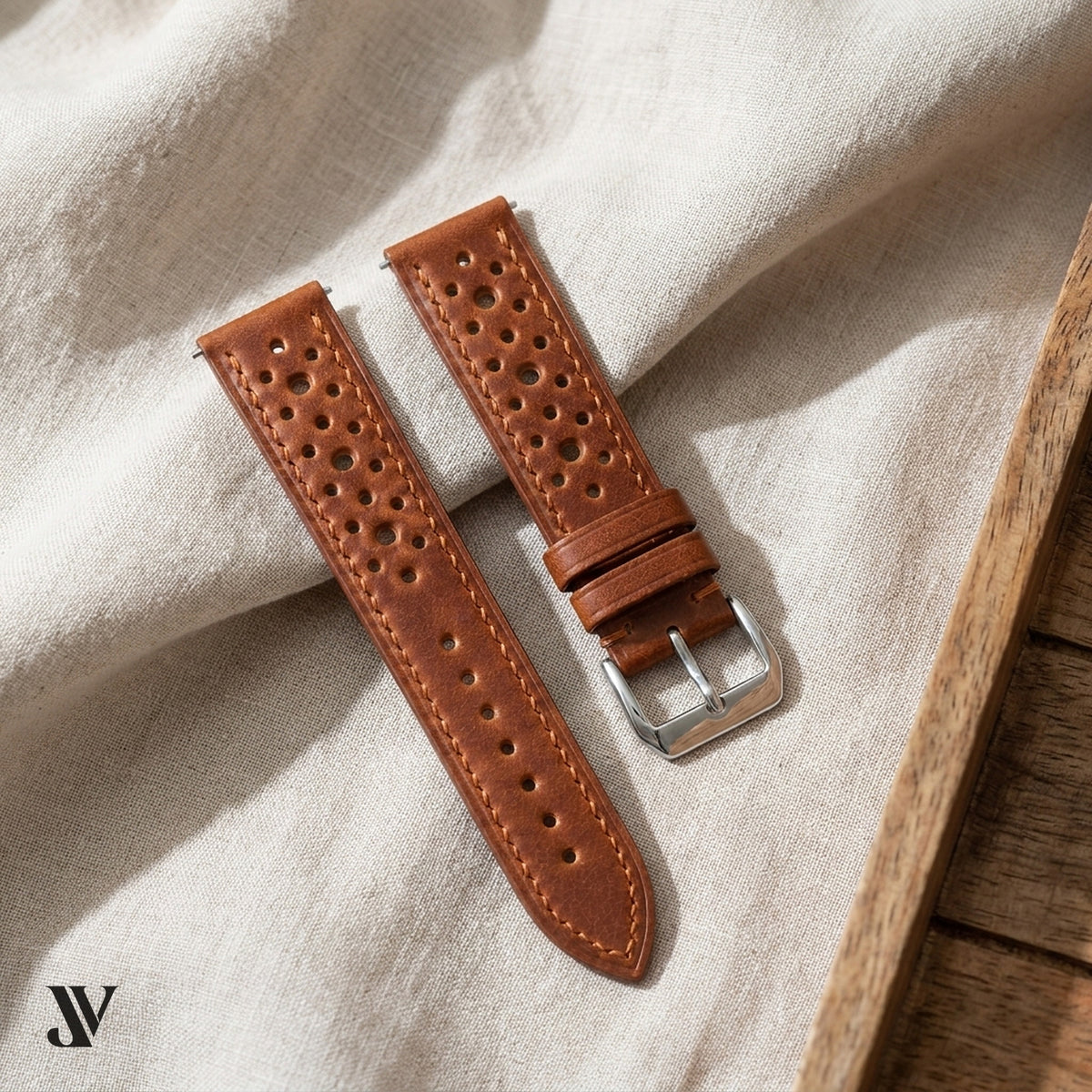 Cognac Pull-Up Cowhide Leather Watch Strap — styled scene