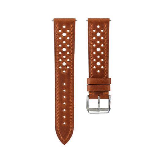 Cognac Pull-Up Cowhide Leather Watch Strap — studio photo