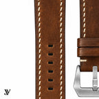 Tobacco Brown Pull-Up Cowhide Leather Watch Strap — stitching detail