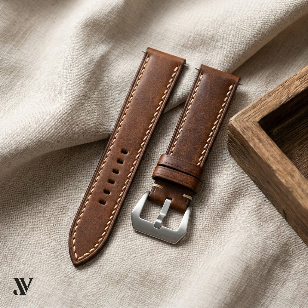 Tobacco Brown Pull-Up Cowhide Leather Watch Strap — styled scene