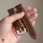 Tobacco Brown Pull-Up Cowhide Leather Watch Strap — shown on watch