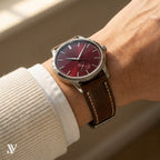 Tobacco Brown Pull-Up Cowhide Leather Watch Strap — shown on watch