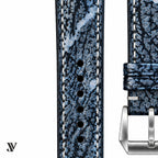Black Silver Shark Leather Leather Watch Strap — stitching detail
