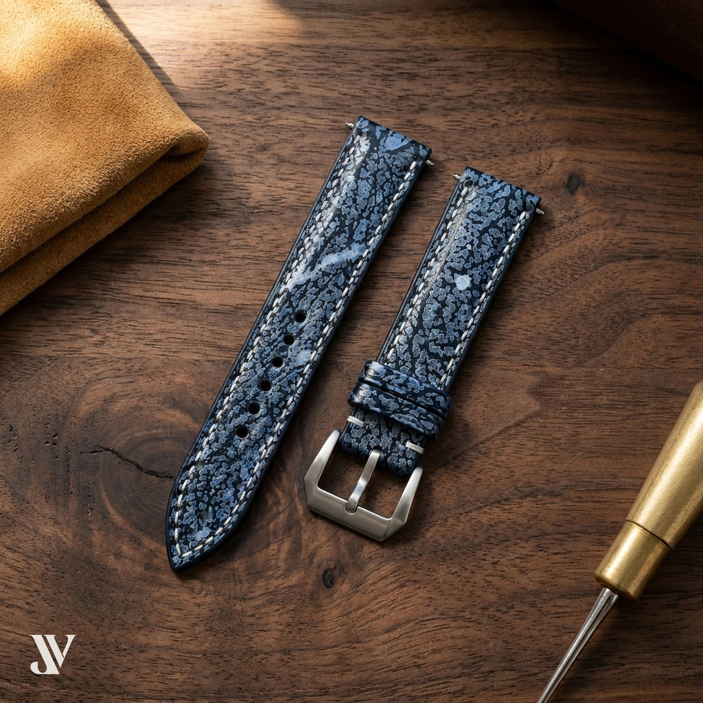Black Silver Shark Leather Leather Watch Strap — styled scene