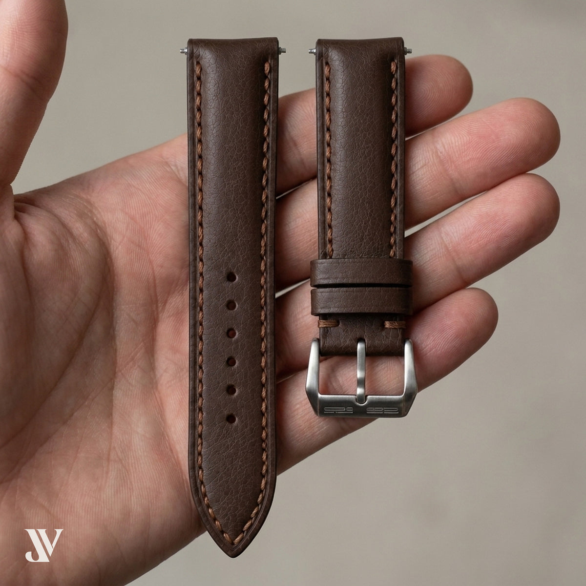 Dark Brown SWIFT Leather Watch Strap — shown on watch