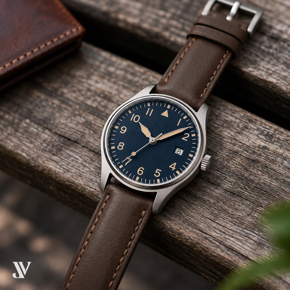Dark Brown SWIFT Leather Watch Strap — shown on watch