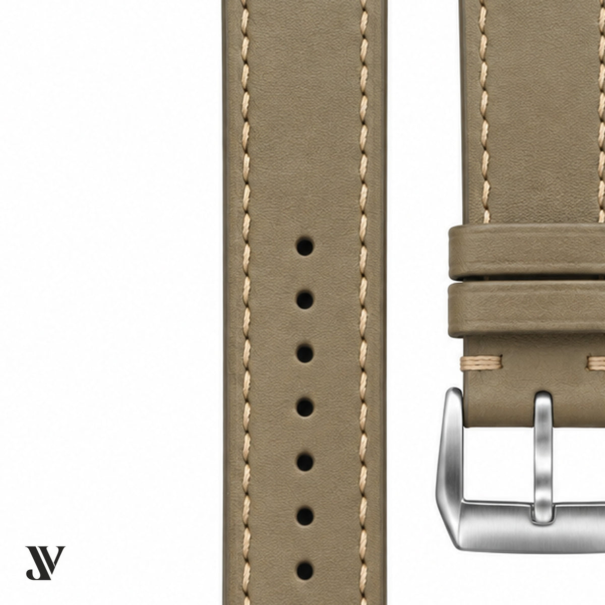 Taupe SWIFT Leather Watch Strap — stitching detail