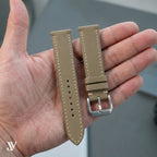 Taupe SWIFT Leather Watch Strap — shown on watch