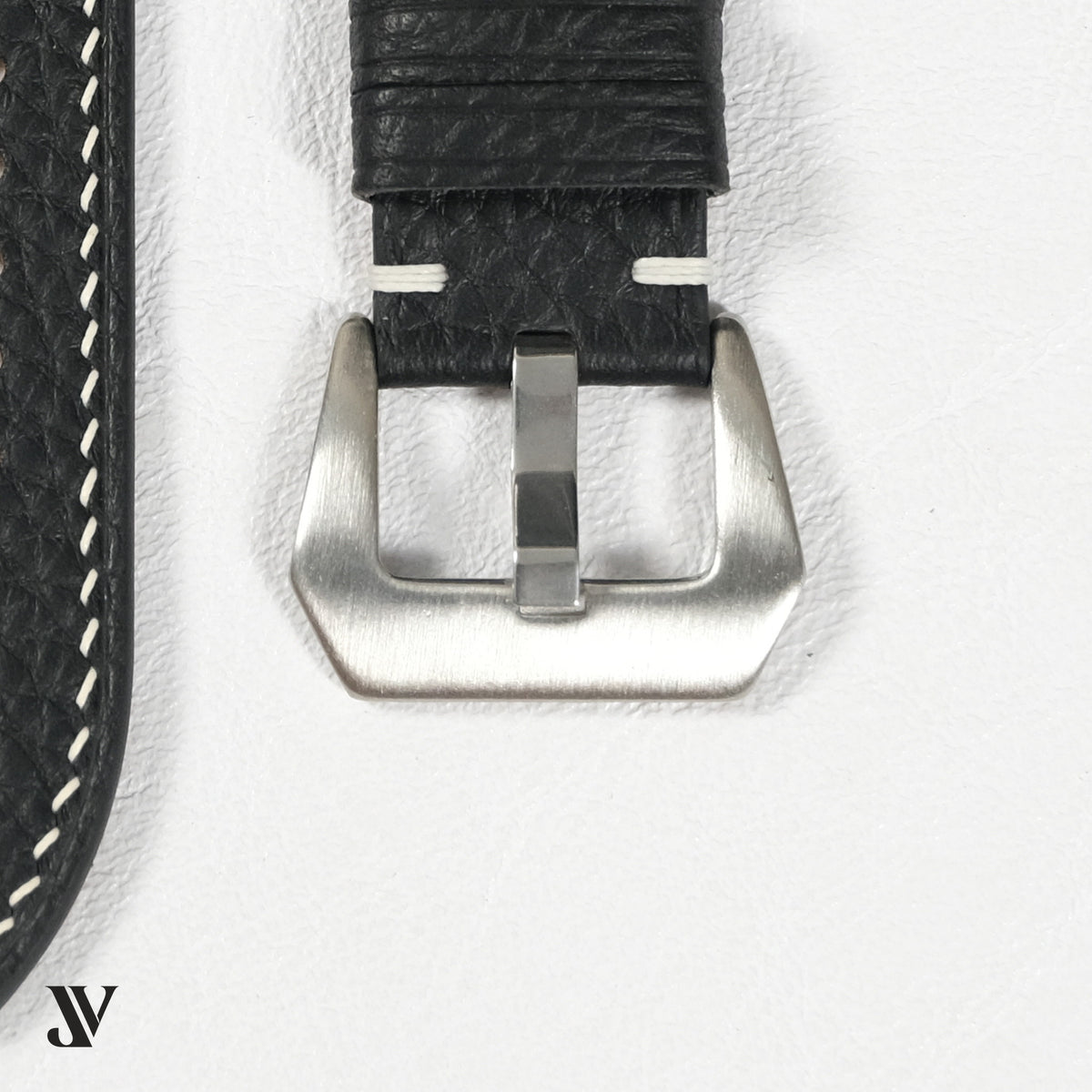 Black Togo Leather Watch Strap — buckle detail