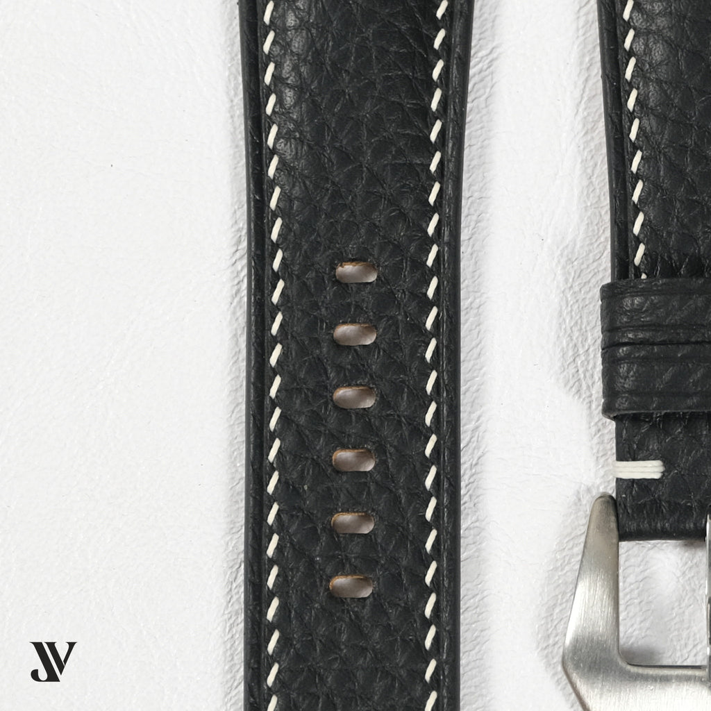 Black Togo Leather Watch Strap — stitching detail