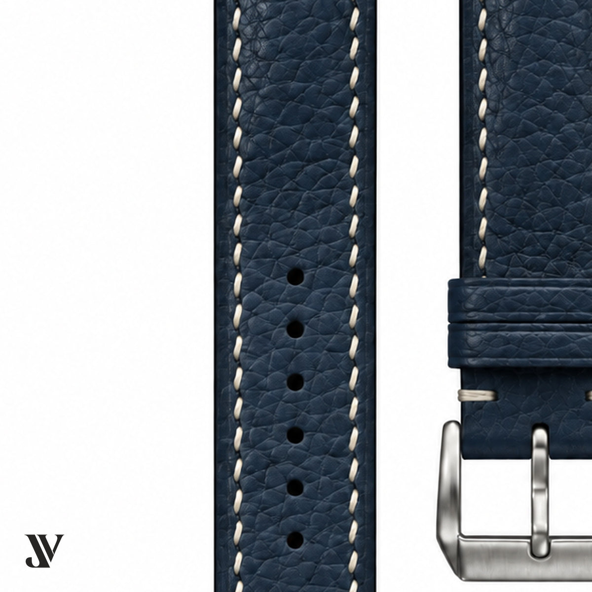 Dark Navy Togo Leather Watch Strap — stitching detail