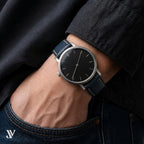 Dark Navy Togo Leather Watch Strap — shown on watch