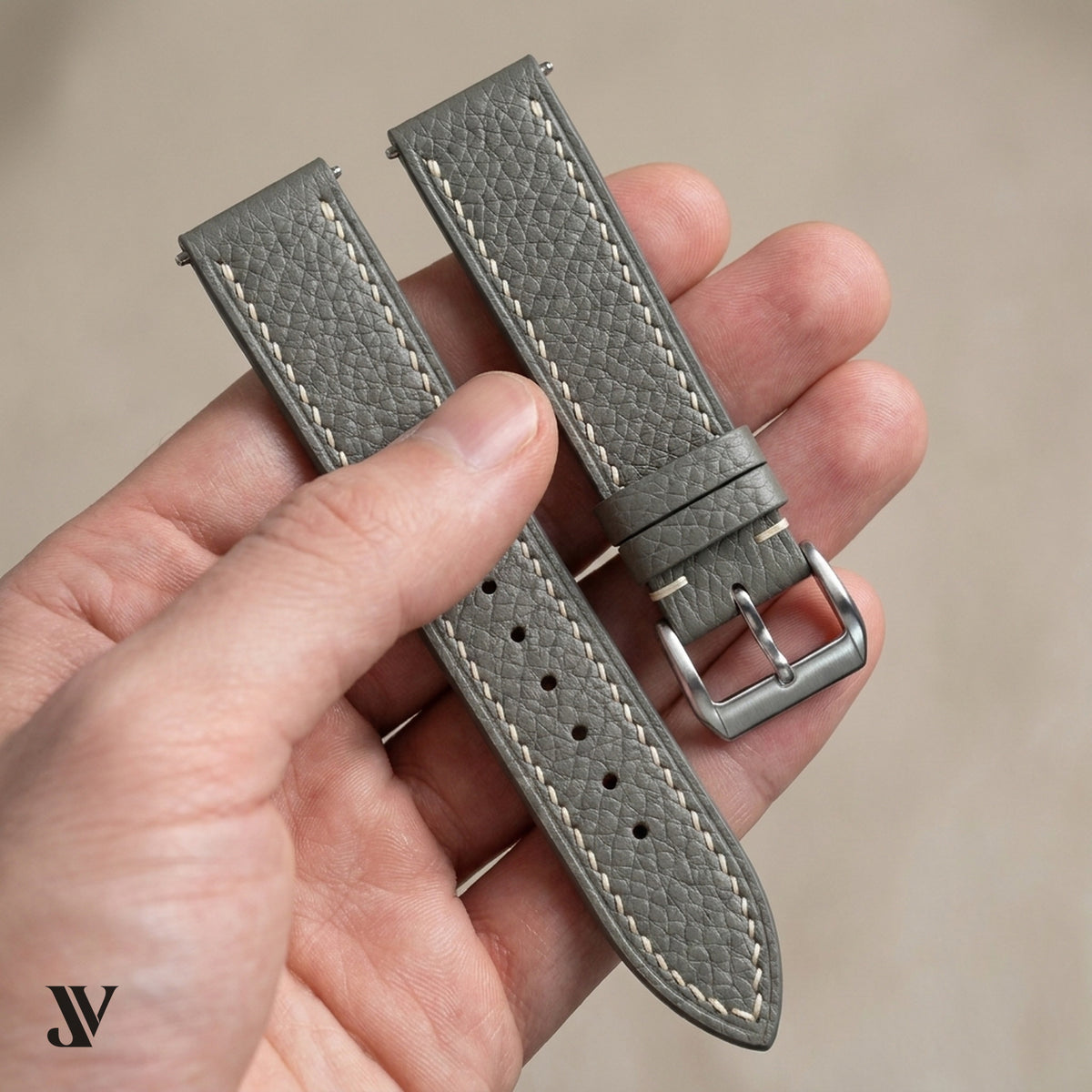 Gray Togo Leather Watch Strap — shown on watch