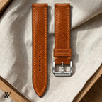 Cognac Waxed Cowhide Leather Watch Strap — styled scene