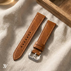 Cognac Waxed Cowhide Leather Watch Strap — styled scene