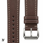 Dark Brown Waxed Cowhide Leather Watch Strap — stitching detail