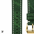 Dark Green Waxed Cowhide Leather Watch Strap — stitching detail