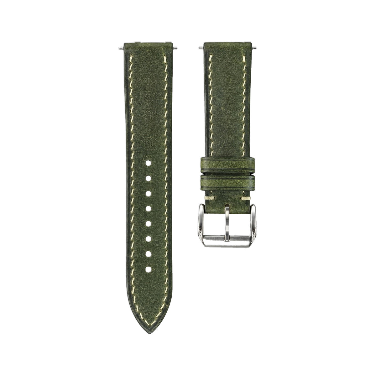 Olive Waxed Cowhide Leather Watch Strap — studio photo