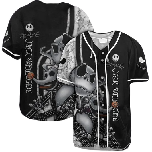 Tnbc Baseball Jersey Jack Skellington and Zero Friend Jersey Shirt Black Unisex Adult