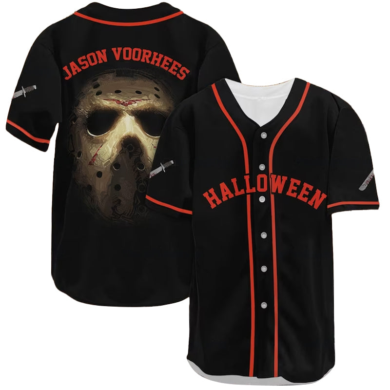Friday the 13th Baseball Jersey Halloween Mask Jason Voorhees Jersey Shirt Black Red Unisex Adult New Release