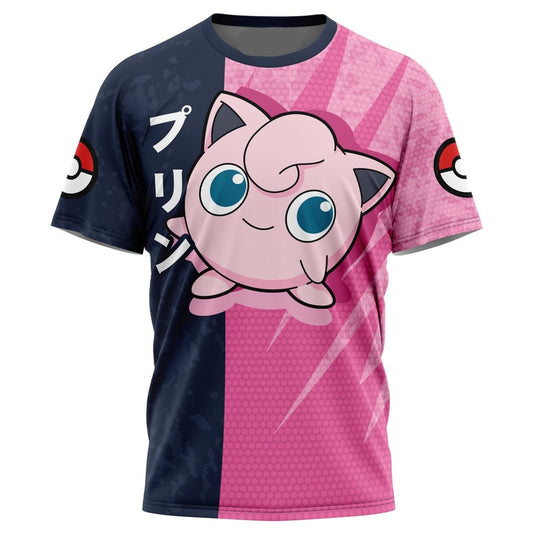 Pokemon T-Shirt Pokemon Jigglypuff Attack Pose T-Shirt Black Pink Unisex - Trendy Gift For Men & Women