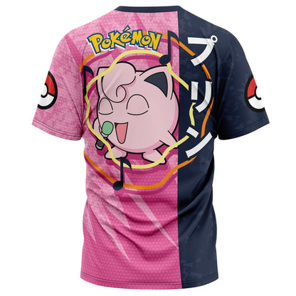 Pokemon T-Shirt Pokemon Jigglypuff Attack Pose T-Shirt Black Pink Unisex - Trendy Gift For Men & Women