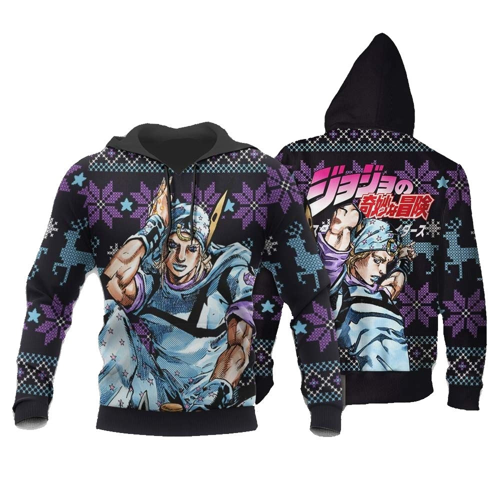 Jojos Bizarre Adventure Hoodie Johnny Joestar Graphic Christmas Pattern Hoodie Black Blue Unisex - Cozy Hoodie For Cold Weather