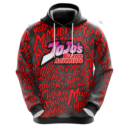 Jojos Bizarre Adventure Hoodie Gold Experience Muda Muda Pattern Hoodie Black Red Unisex - Cozy Hoodie For Cold Weather