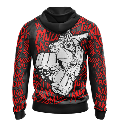 Jojos Bizarre Adventure Hoodie Gold Experience Muda Muda Pattern Hoodie Black Red Unisex - Cozy Hoodie For Cold Weather