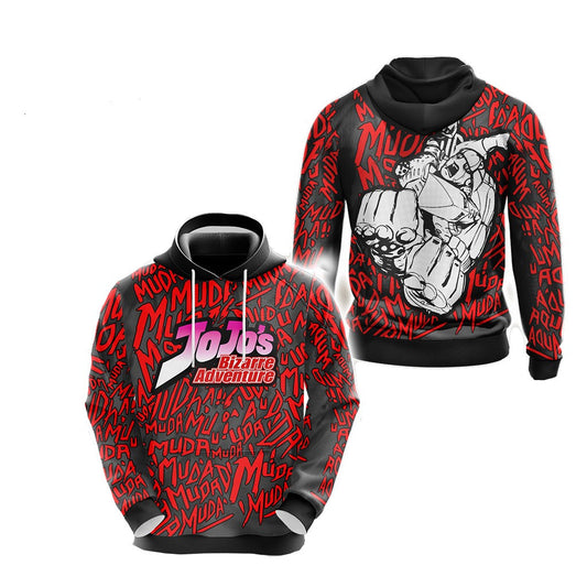 Jojos Bizarre Adventure Hoodie Gold Experience Muda Muda Pattern Hoodie Black Red Unisex - Cozy Hoodie For Cold Weather