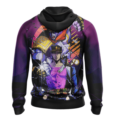 Jojos Bizarre Adventure Hoodie Jotaro And His Stand Star Platinum Hoodie Purple Unisex - Cozy Hoodie For Cold Weather
