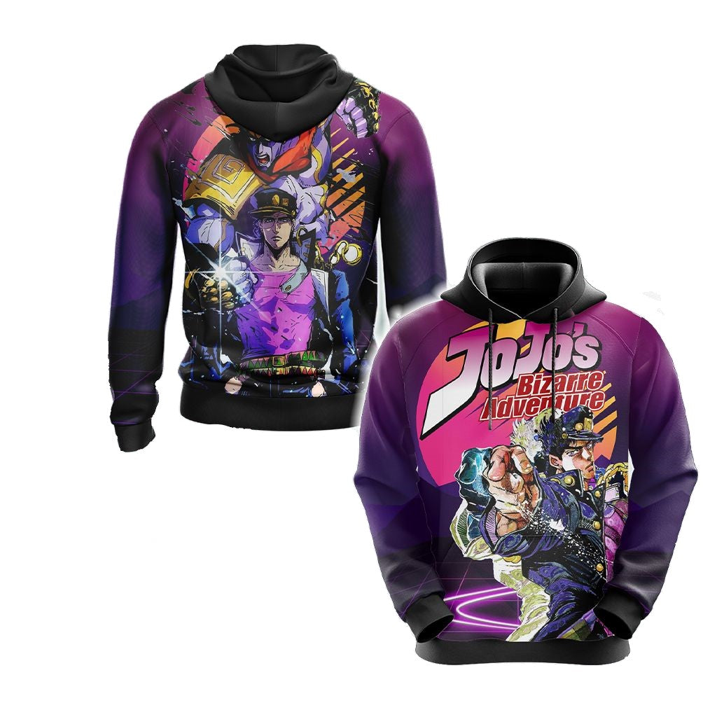 Jojos Bizarre Adventure Hoodie Jotaro And His Stand Star Platinum Hoodie Purple Unisex - Cozy Hoodie For Cold Weather