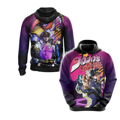 Jojos Bizarre Adventure Hoodie Jotaro And His Stand Star Platinum Hoodie Purple Unisex - Cozy Hoodie For Cold Weather