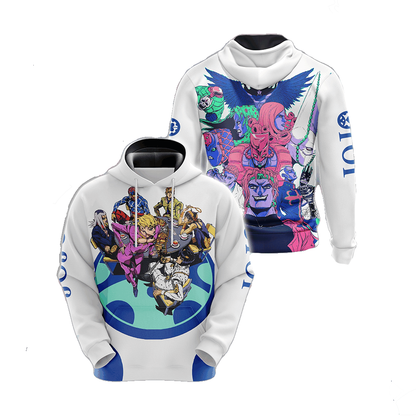 Jojos Bizarre Adventure Hoodie Jojos Bizarre Adventure Characters And Stands Hoodie White Unisex - Cozy Hoodie For Cold Weather