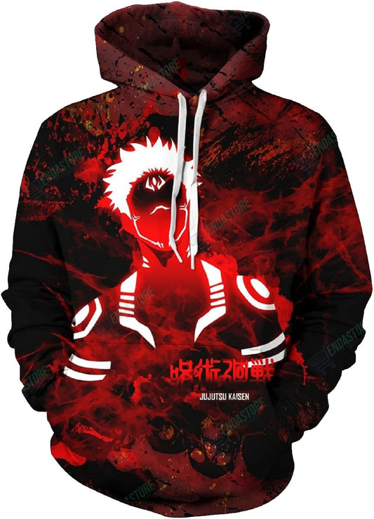 Jujutsu Kaisen Hoodie Jujutsu Kaisen Ryomen Sukuna Villain Graphic Silhoutte Hoodie Red Black Unisex - Cozy Hoodie For Cold Weather