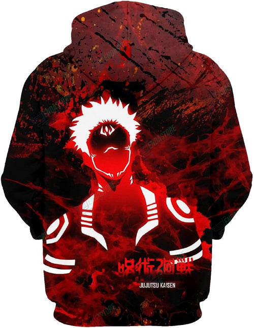 Jujutsu Kaisen Hoodie Ryomen Sukuna Villain Graphic Silhoutte Red Black All Over Print Pullover Sweatshirt