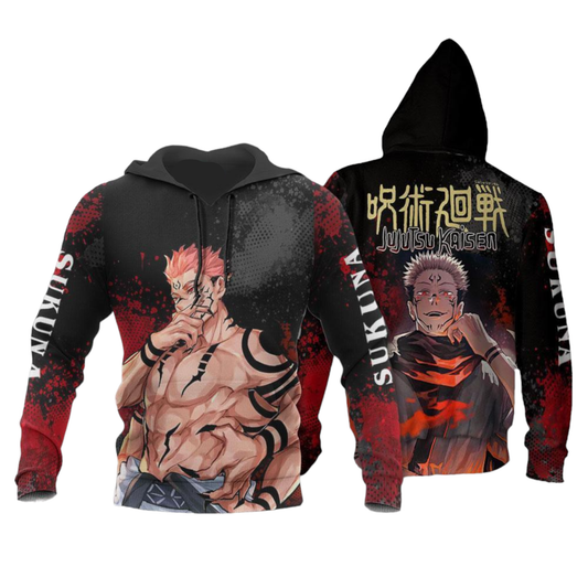Jujutsu Kaisen Hoodie Sukuna King Of Curses Graphic Hoodie Black Red Unisex - Cozy Hoodie For Cold Weather