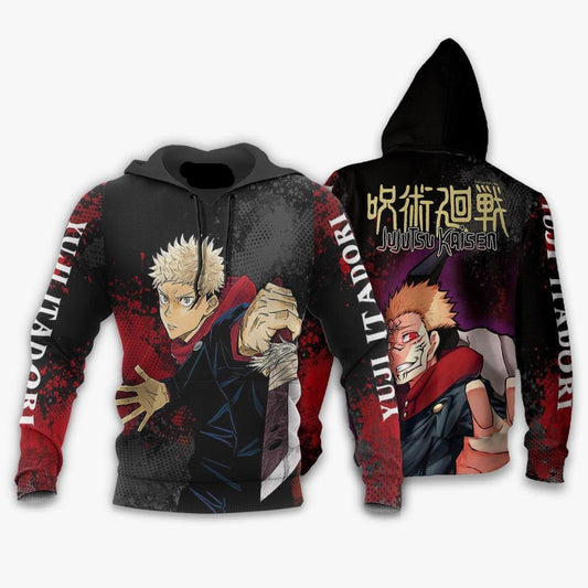 Jujutsu Kaisen Hoodie Yuji Itadori Character Graphic Hoodie Black Red Unisex - Cozy Hoodie For Cold Weather