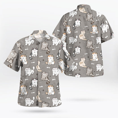 Kawaii Cat Pattern Button Up Gray Hawaiian Shirt - Tropi Hawaiian Shirts