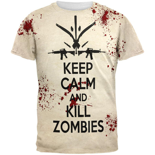 Zombie T-Shirt Keep Calm And Kill Zombies T-Shirt Brown Unisex - Trendy Gift For Men & Women