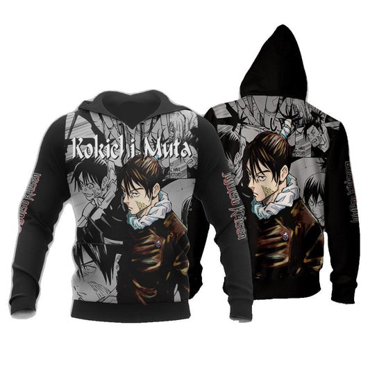 Jujutsu Kaisen Hoodie Kokichi Muta Graphic Manga Style Hoodie Black White Unisex - Cozy Hoodie For Cold Weather