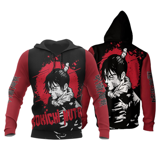 Jujutsu Kaisen Hoodie Kokichi Muta Character Graphic Hoodie Black Red Unisex - Cozy Hoodie For Cold Weather