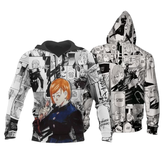 Jujutsu Kaisen Hoodie Kugisaki Nobara Character Manga Pattern Hoodie White Black Unisex - Cozy Hoodie For Cold Weather